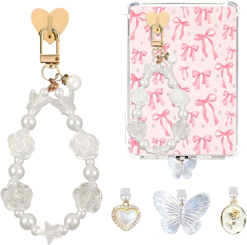 TAKEALOOKO Store Dust Plug Charm Chains for Kindle - 4Pcs Butterfly Bow Flower Phone Charms Bracelets with Type-C Dust Plug Kit for kindle Decorating Accessories, Gift for E-Reader Book Lovers - Image 1